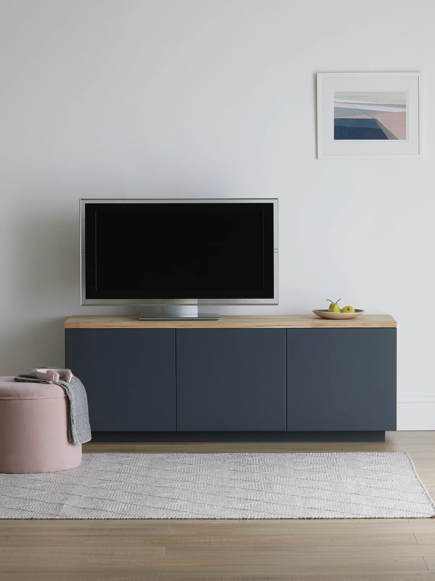 Bruton handleless sideboard with oak top